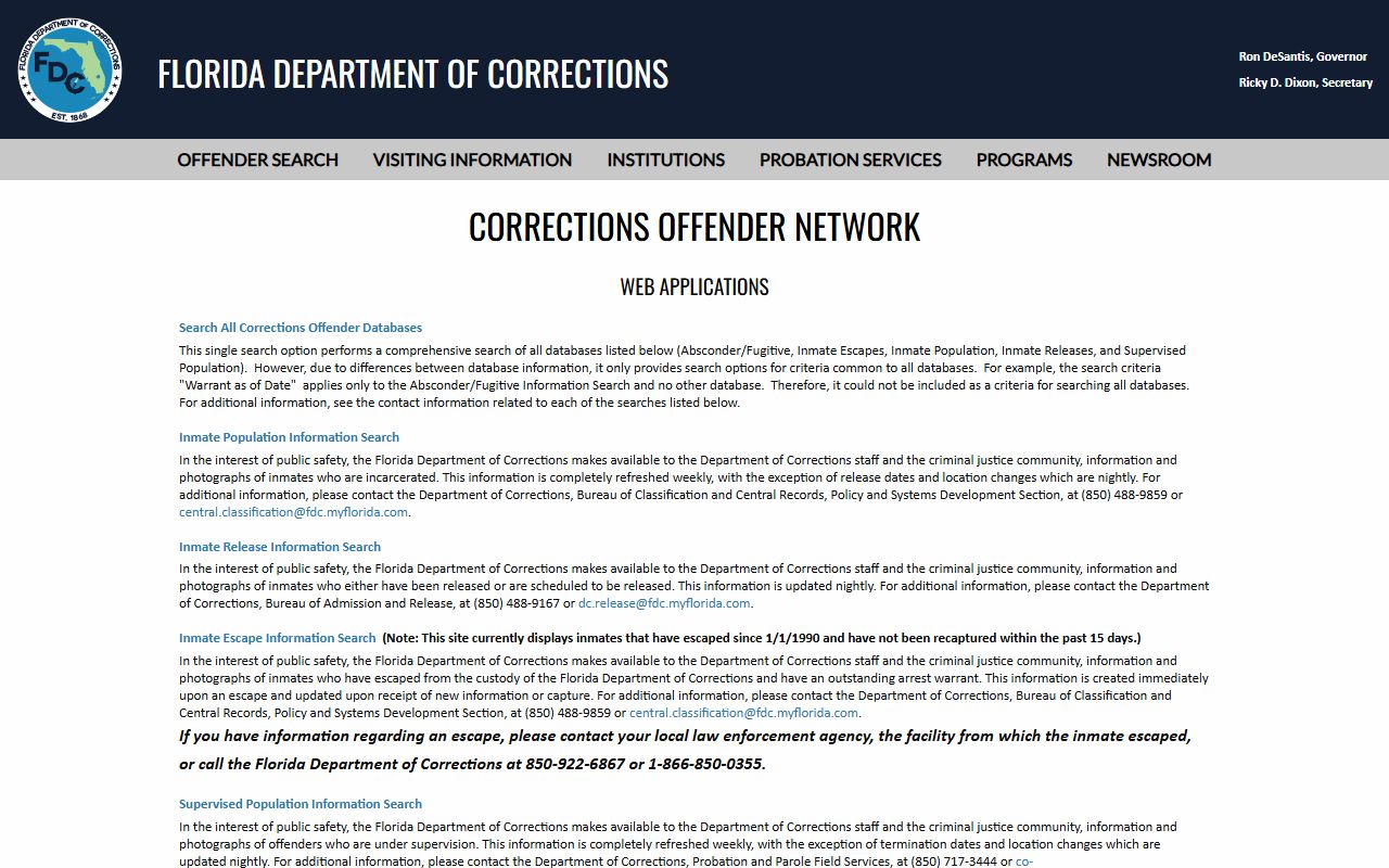Florida DOC offender search menu for Gulf Correctional Institution Annex inmate records