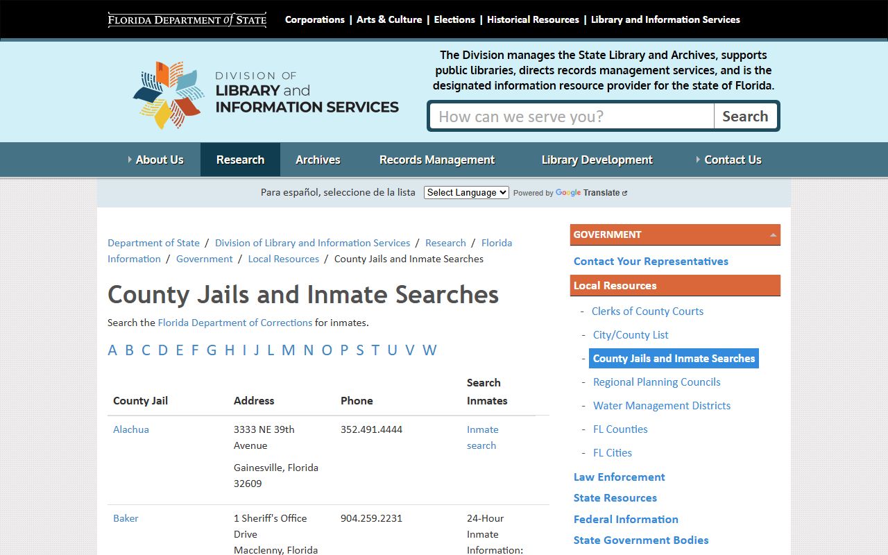 Florida county jail directory listing the Gulf County Detention Facility inmate information
