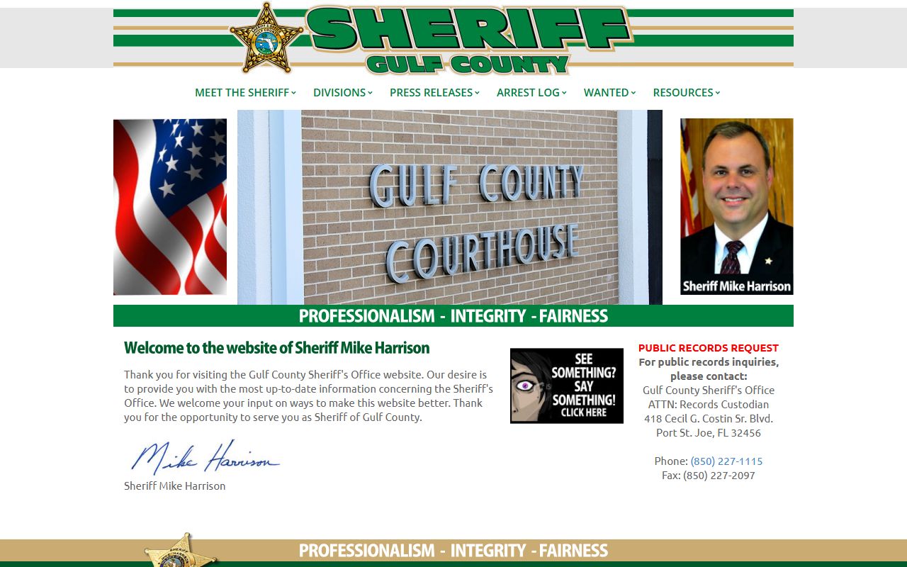 Gulf County Sheriff's Office homepage serving the Gulf County Detention Facility